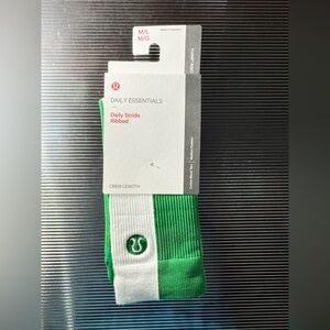 Lululemon Athletica Green and White Ribbed Crew Socks